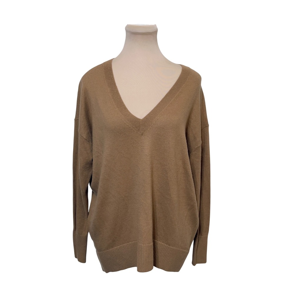 LOFT Womens V-Neck Sweater‎ XS Tan Camel Pullover Knit Long Sleeve Casual Soft